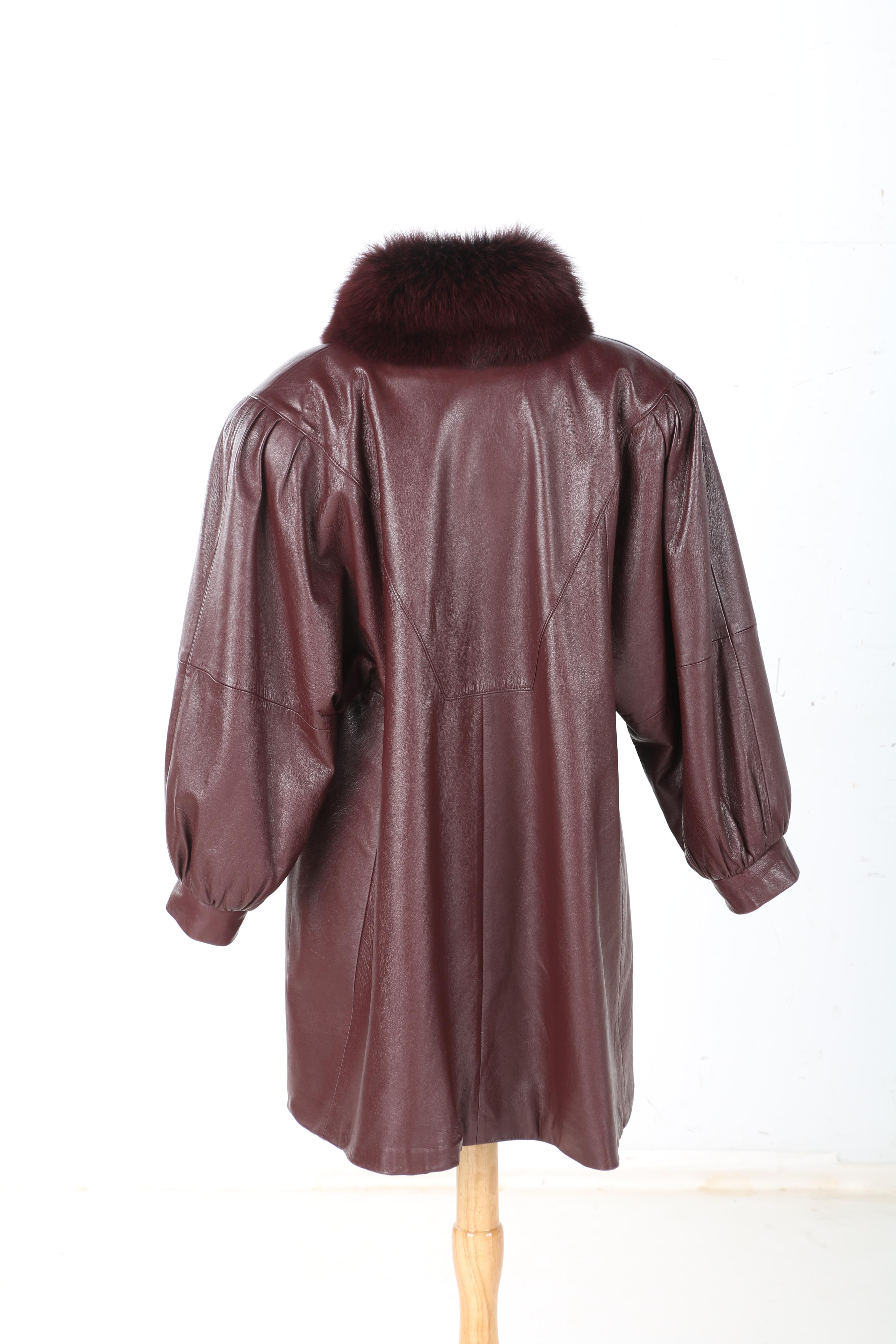 Burgundy Leather and Fox Fur Jacket