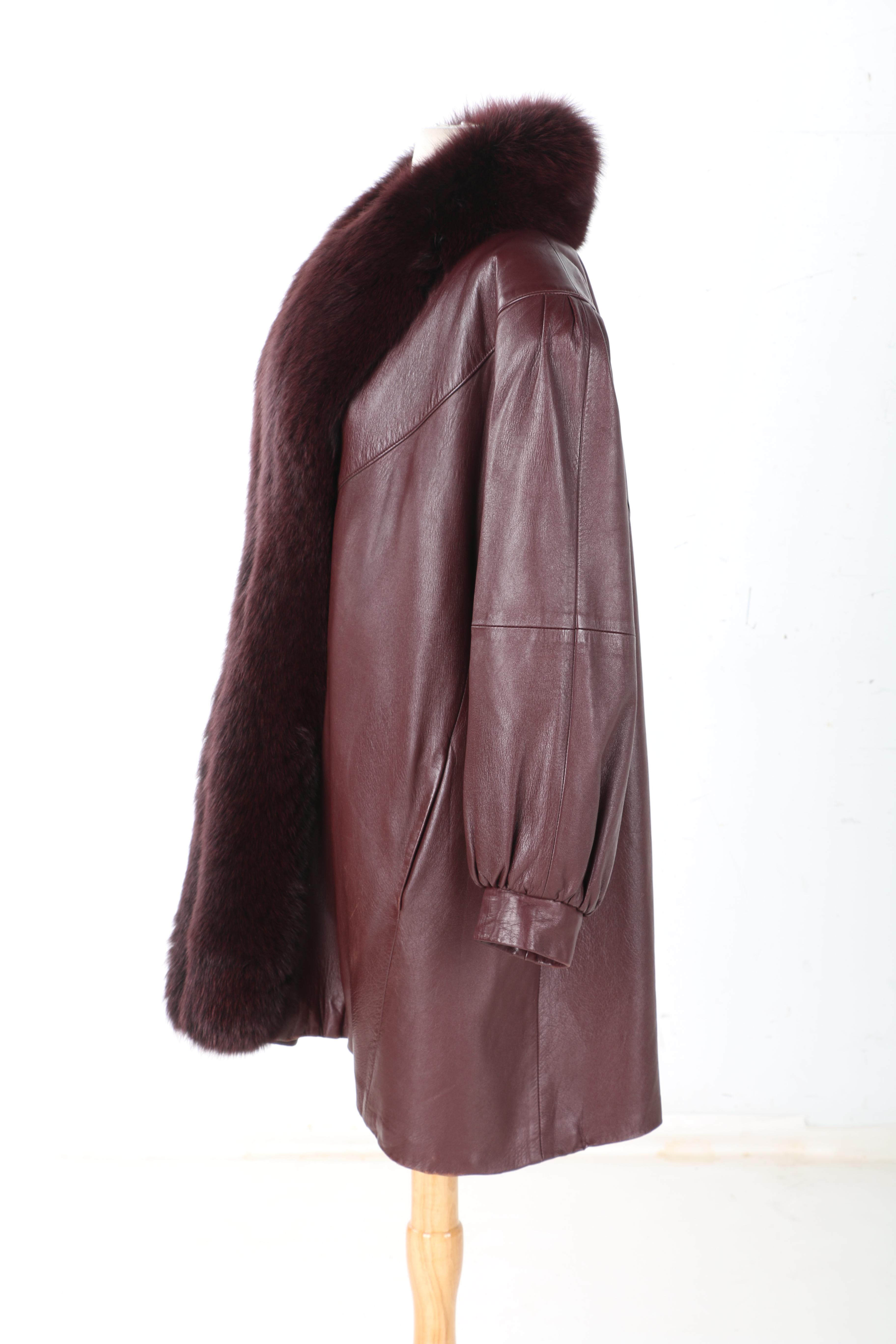 Burgundy Leather and Fox Fur Jacket