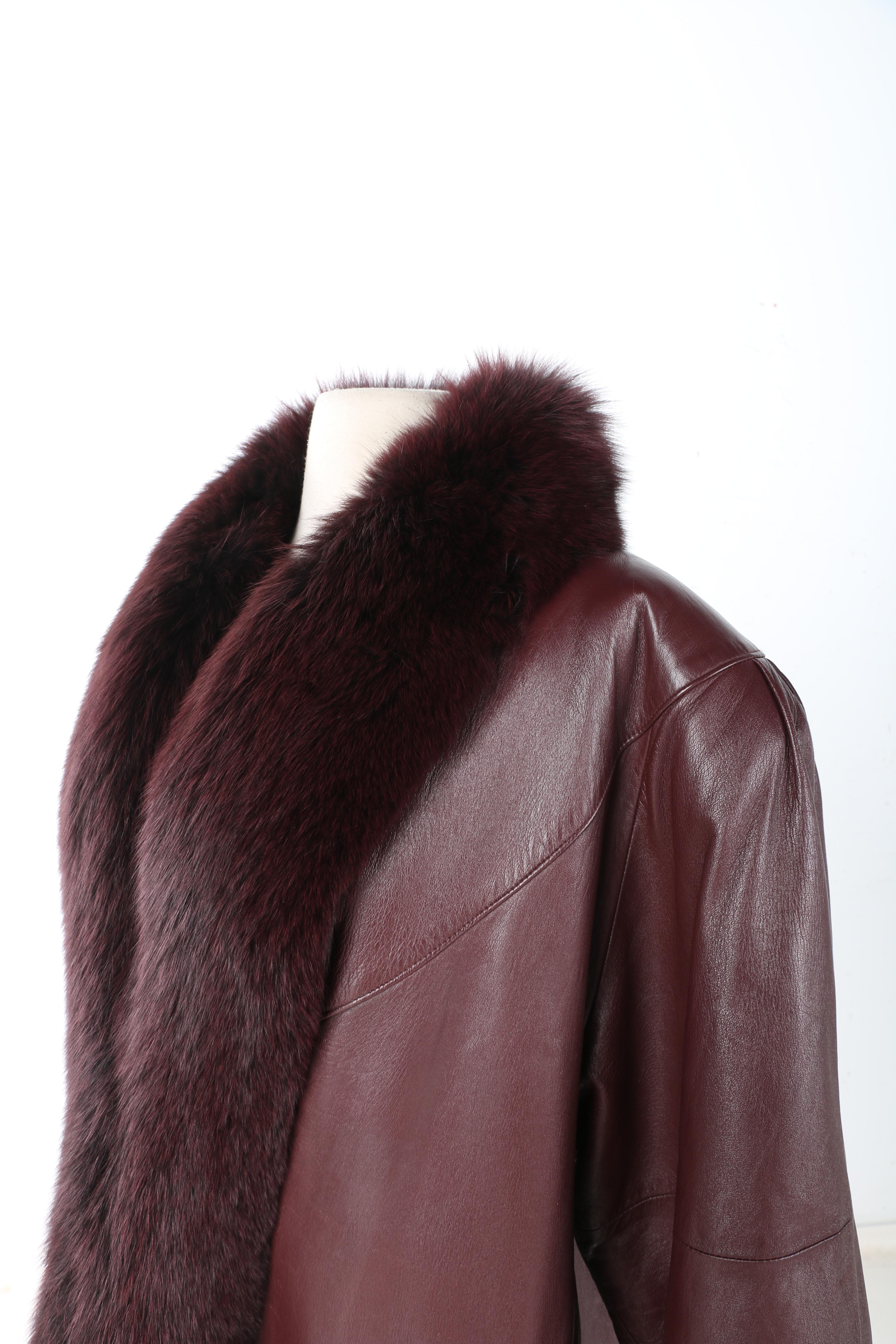 Burgundy Leather and Fox Fur Jacket