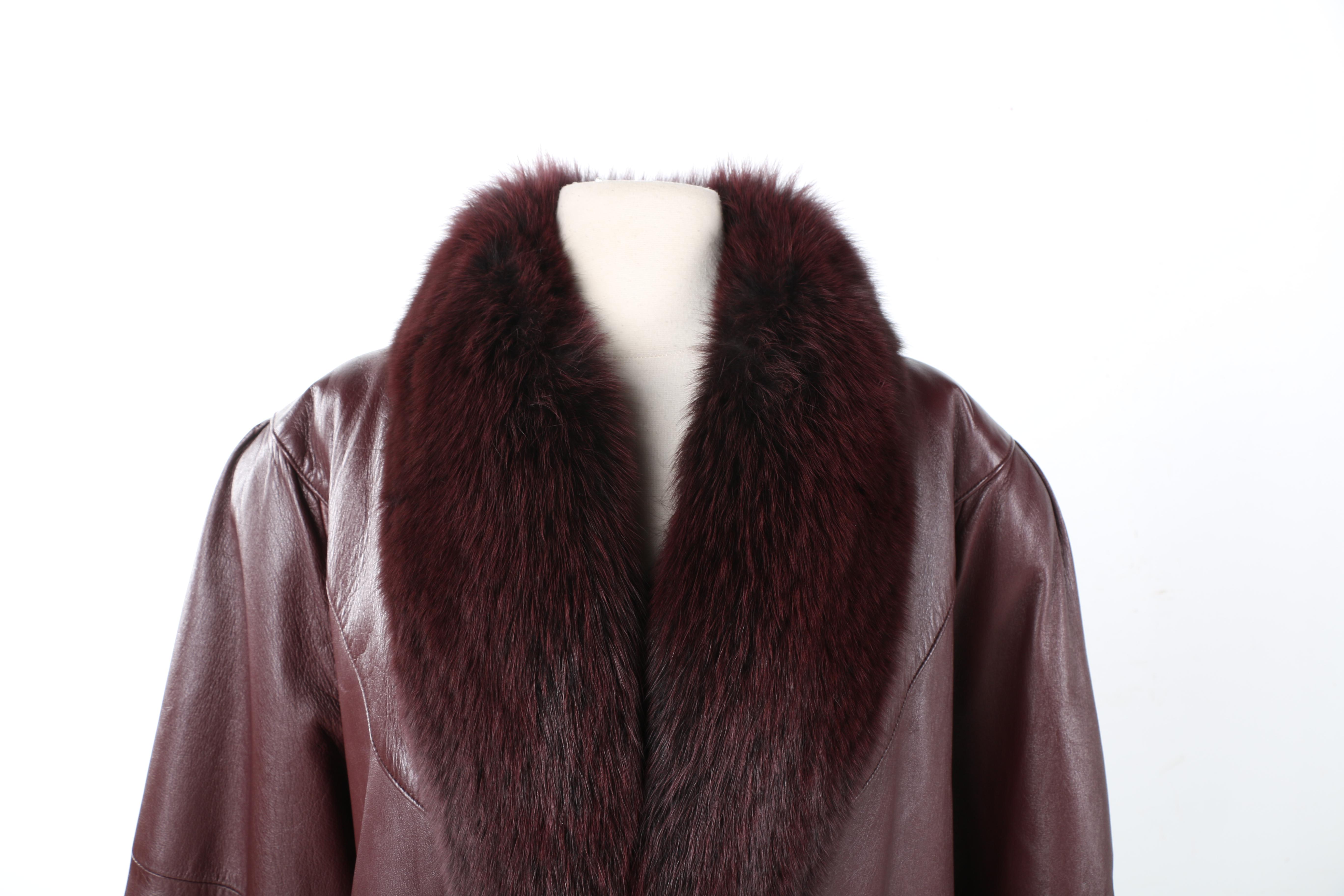 Burgundy Leather and Fox Fur Jacket