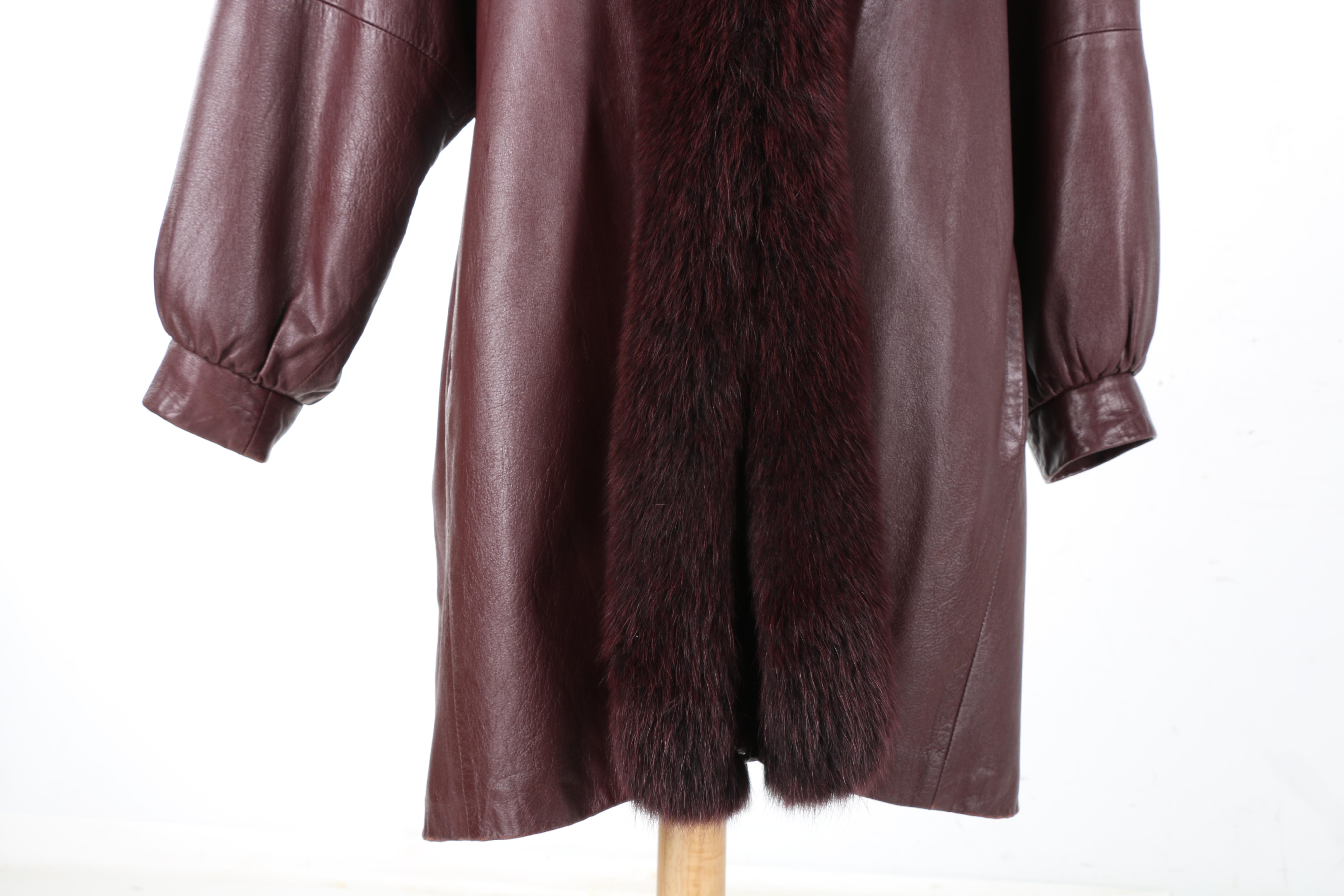 Burgundy Leather and Fox Fur Jacket