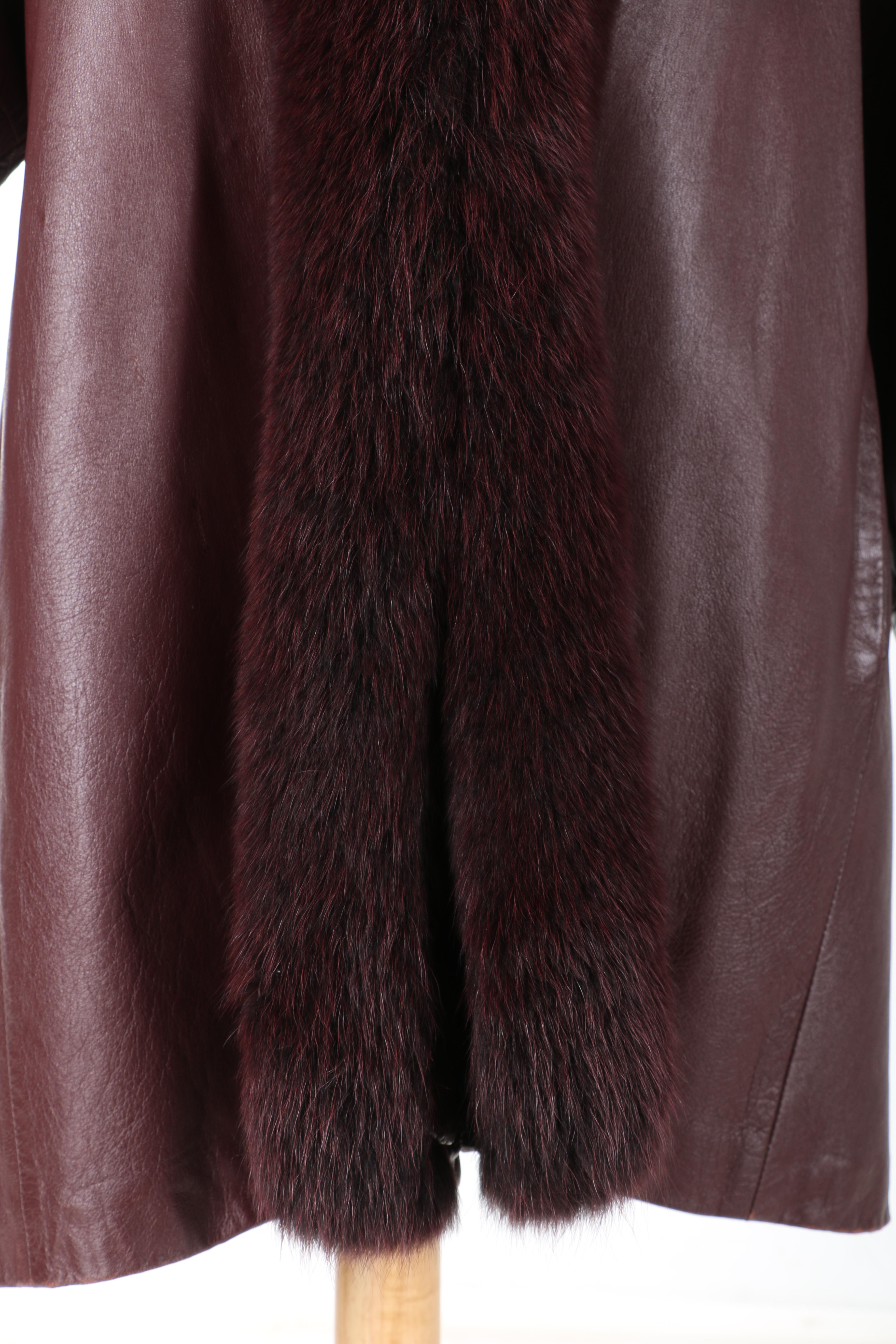 Burgundy Leather and Fox Fur Jacket