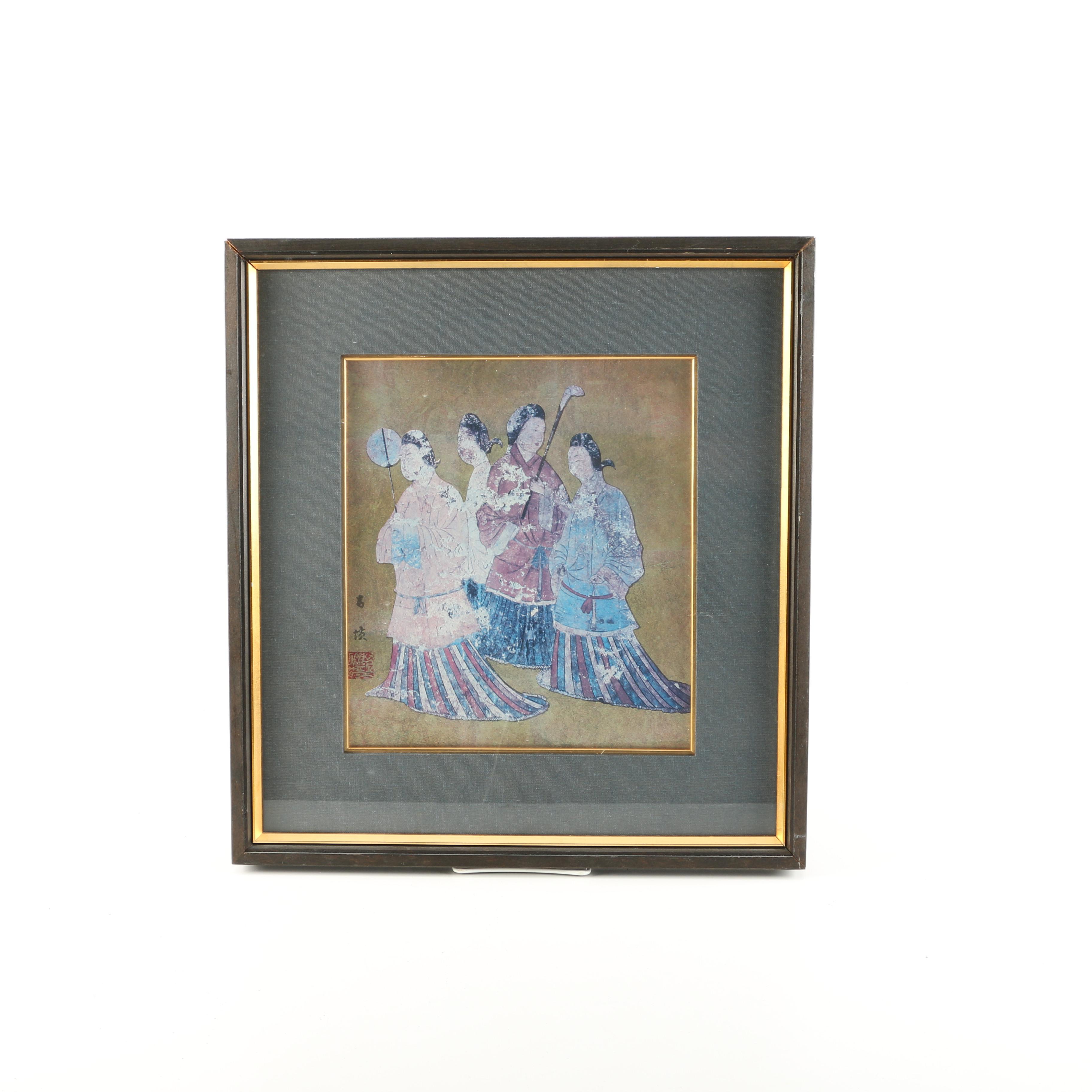 Offset Lithograph After Japanese Takamatsuzuka Tumul Mural Painting