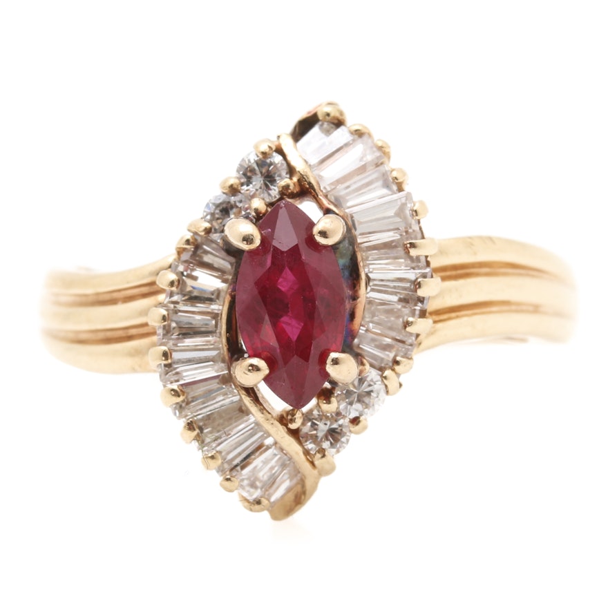 14K Yellow Gold Ruby and 0.75 CTW Diamond Ring