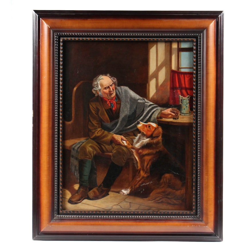 Signed Oil on Board of Man with Collie