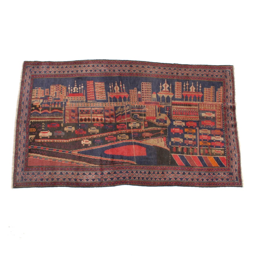 Hand-Knotted Afghani Baluch Pictorial Area Rug