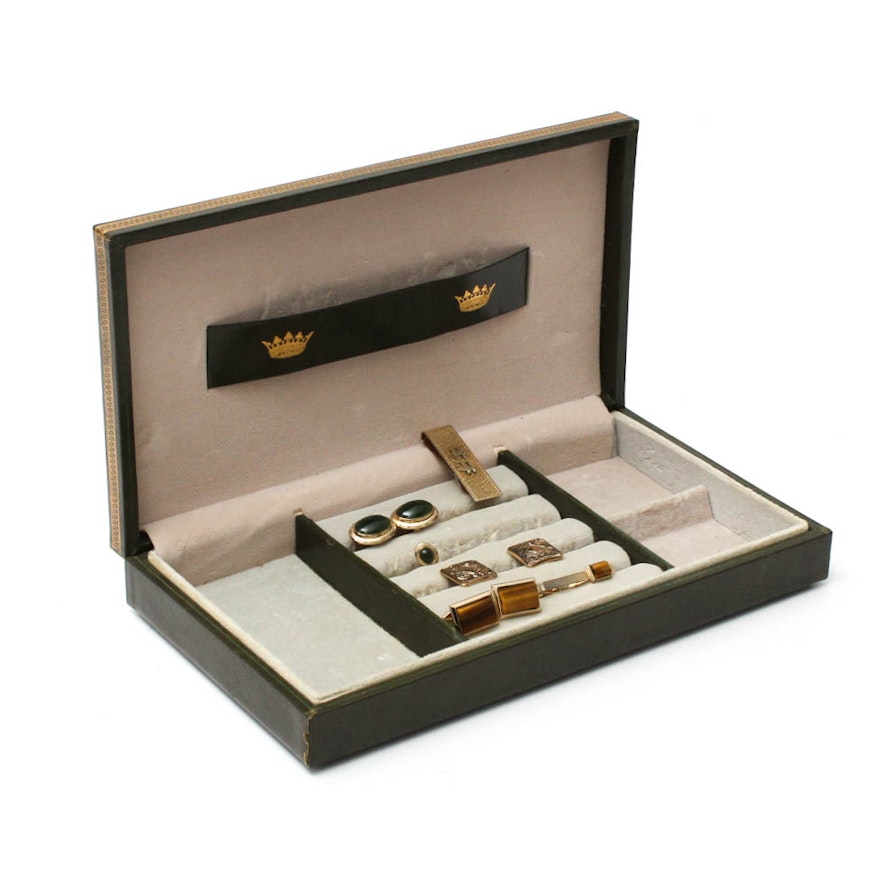 Men's Cufflinks and Jewelry with Vintage Jewelry Box