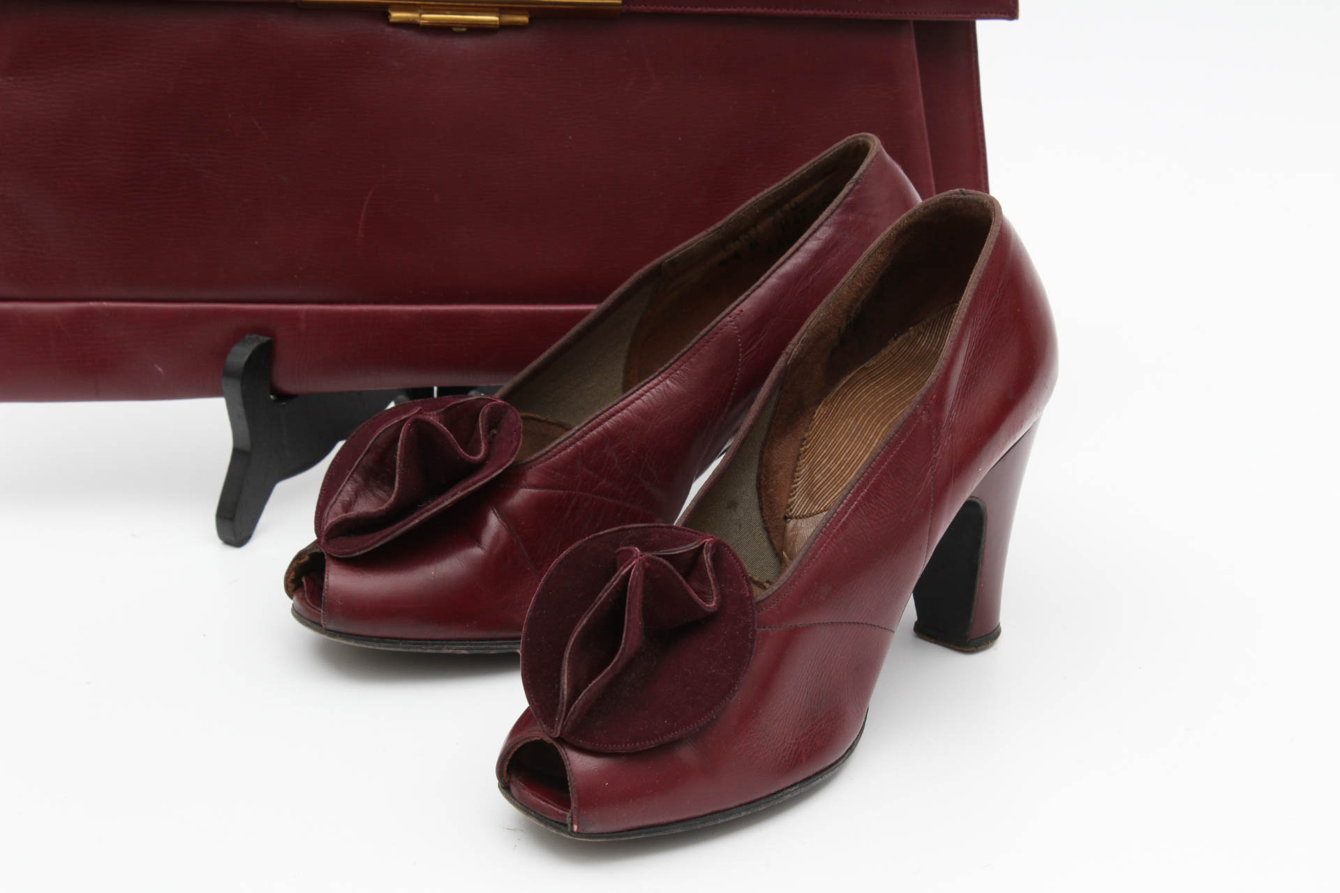 Vintage Burgundy Leather Clutch with Heels by Selby
