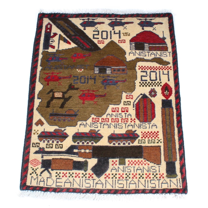 Hand-Knotted Afghani Pictorial War Rug