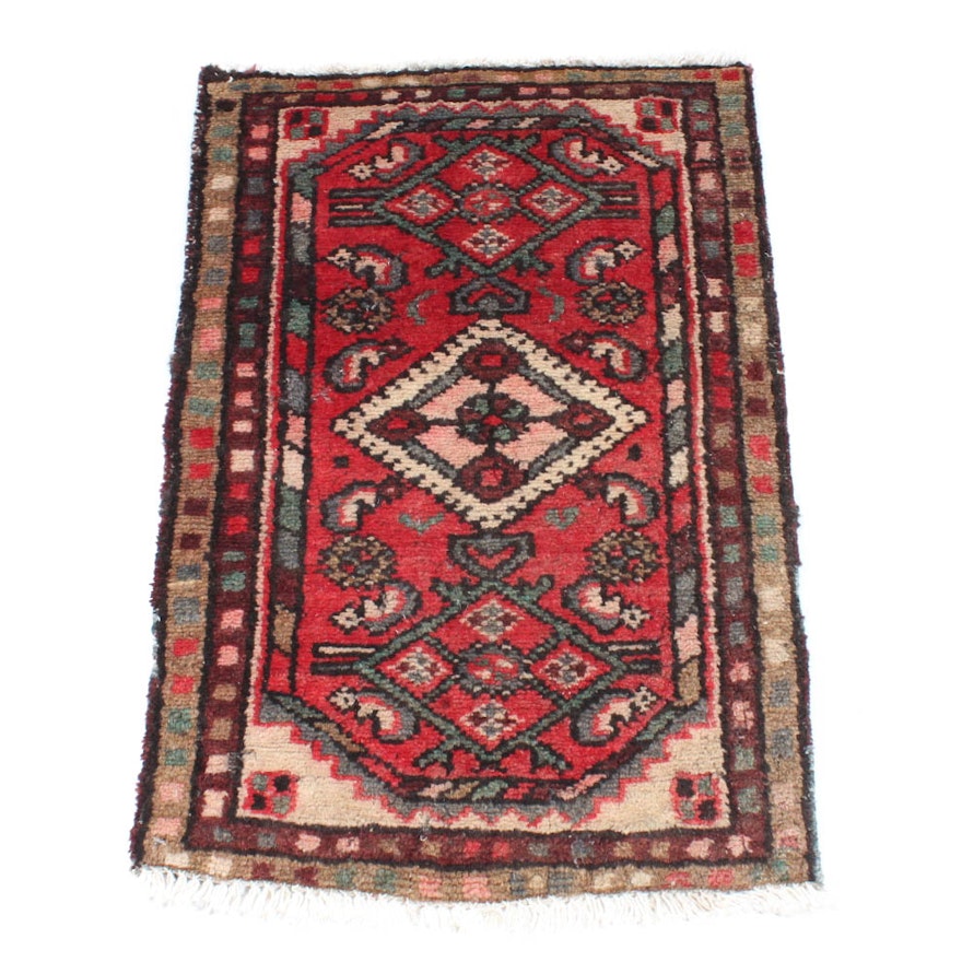 Antique Hand-Knotted Persian Hamadan Accent Rug