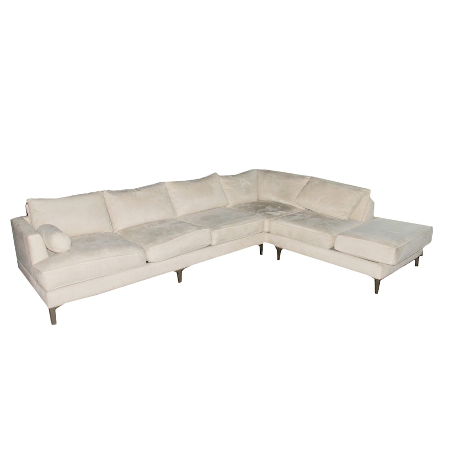 Mid Century Modern Style Off-White Sectional Sofa by Carter
