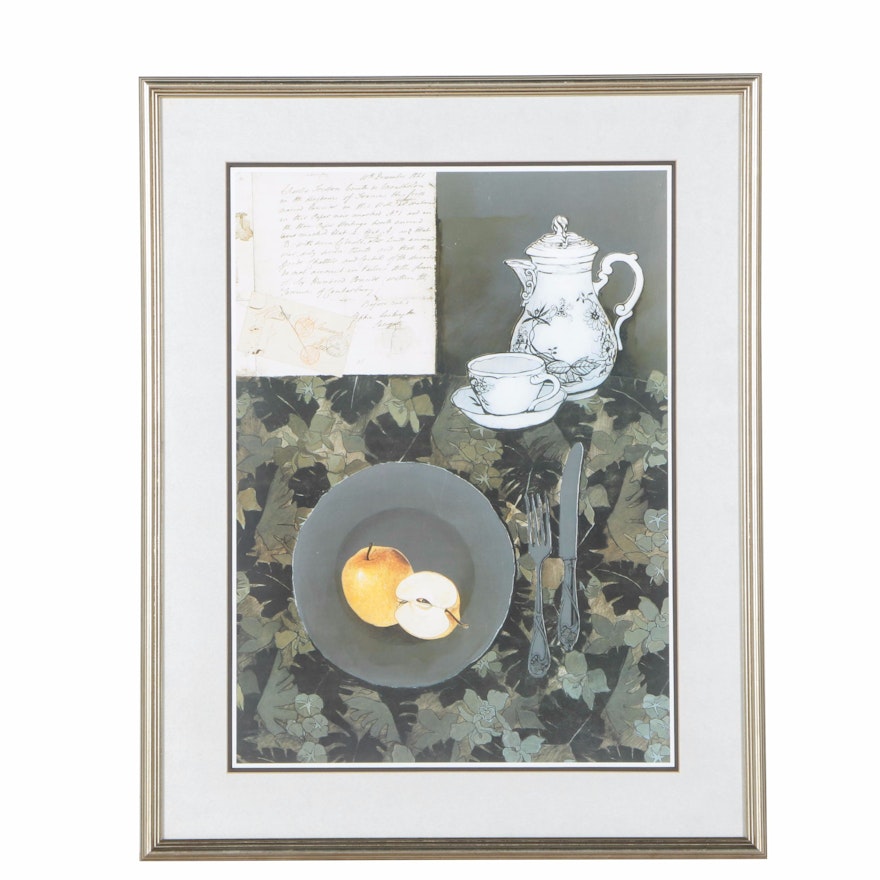 Offset Lithograph Print of Tablescape on Silver Paper