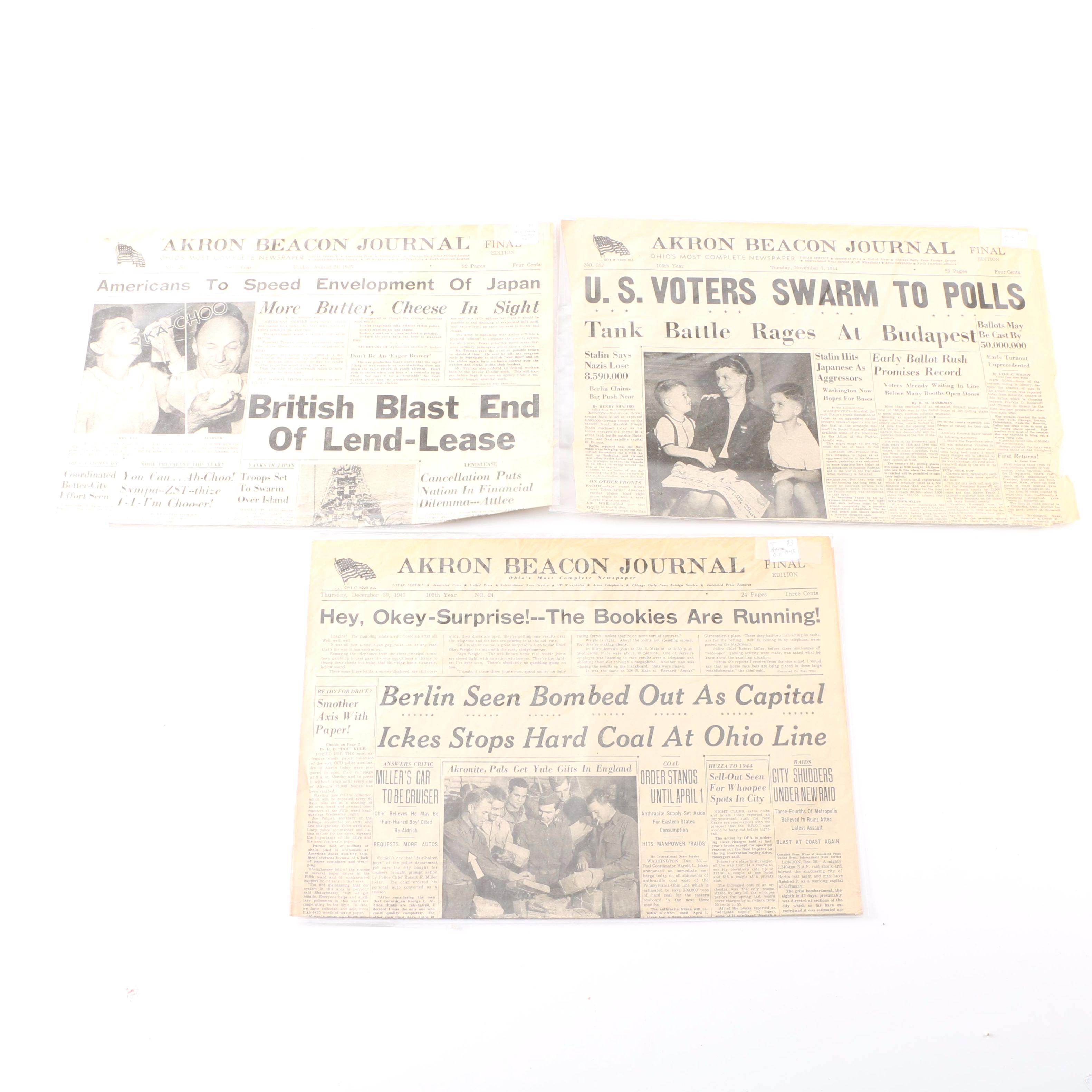 WWII Era "Akron Beacon Journal" Newspapers