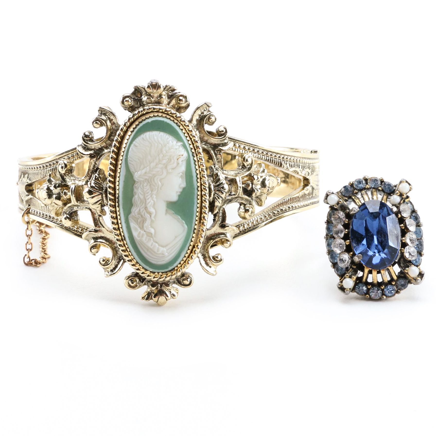 Whiting and Davis Bangle Bracelet and Hollycraft Ring