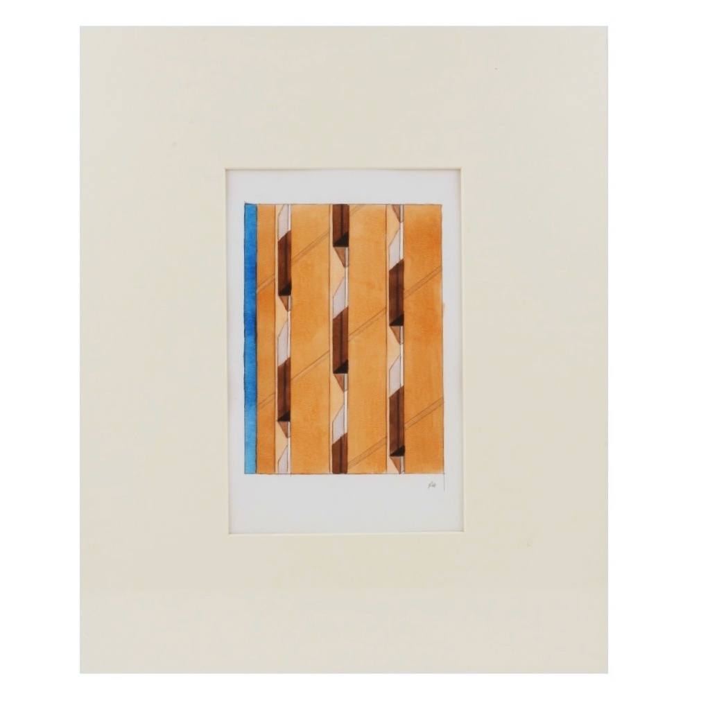 Original Robert Herrmann Architectural Watercolor, Matted