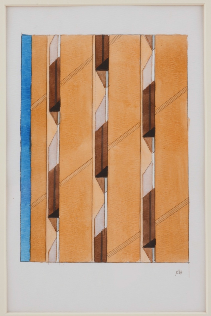 Original Robert Herrmann Architectural Watercolor, Matted