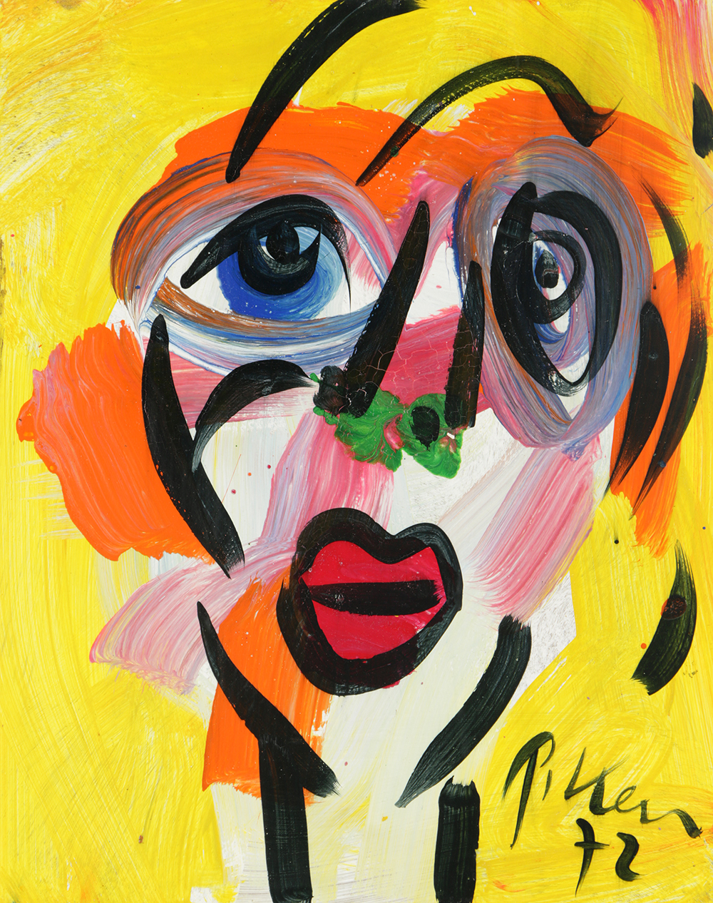 Peter Robert Keil Abstract Oil Portrait on Board of Woman