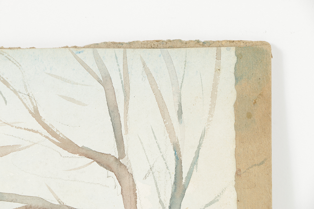 B. Lavau Watercolor Painting on Paper of Wintry Landscape