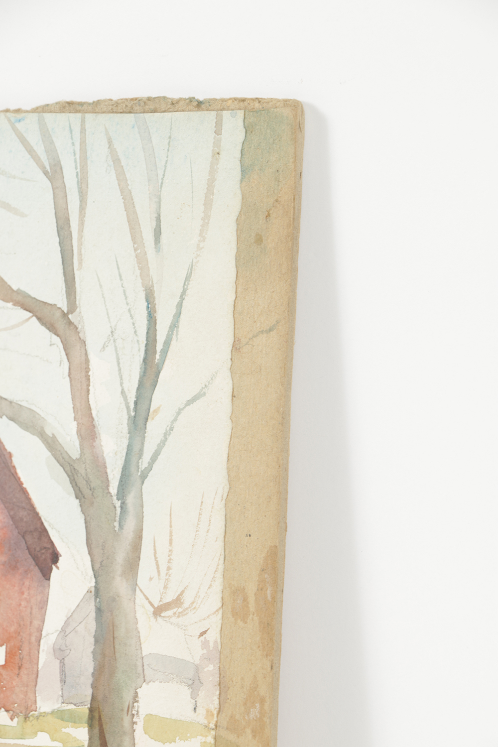 B. Lavau Watercolor Painting on Paper of Wintry Landscape