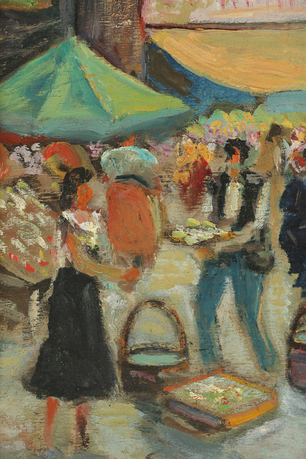 Double-Sided Oil Painting on Board of a Market