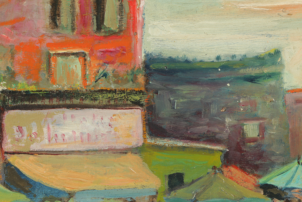 Double-Sided Oil Painting on Board of a Market