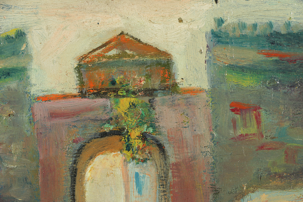 Double-Sided Oil Painting on Board of a Market