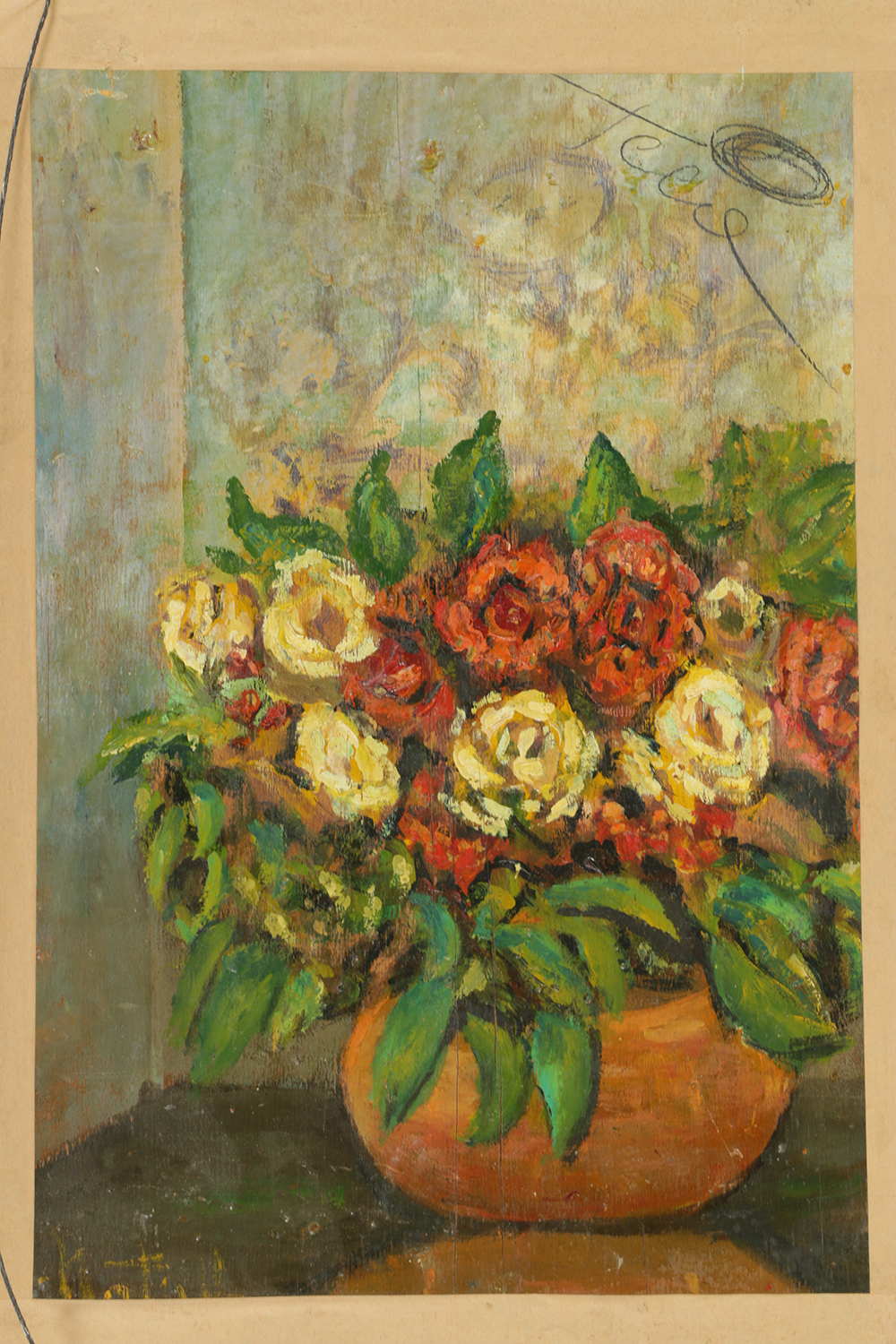 Double-Sided Oil Painting on Board of a Market