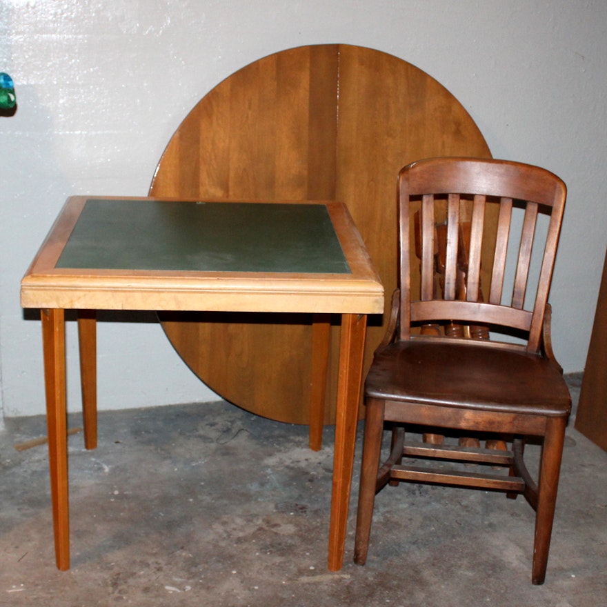 Vintage Walnut Table with Chair Plus Card Table