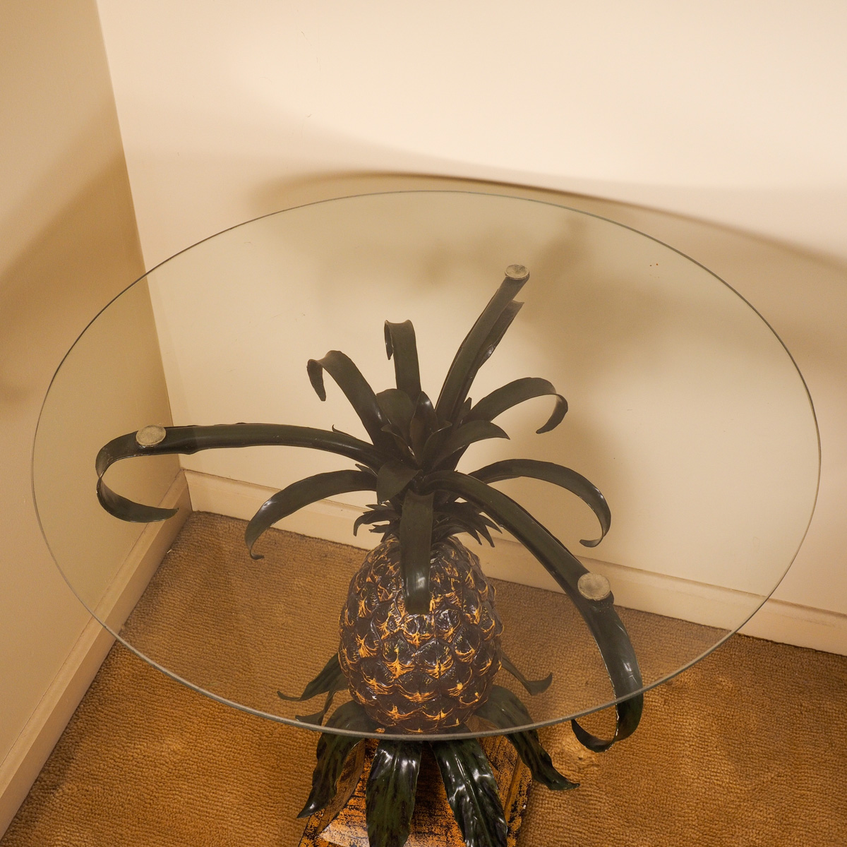 Contemporary Glass Top Pineapple Pedestal Side Table