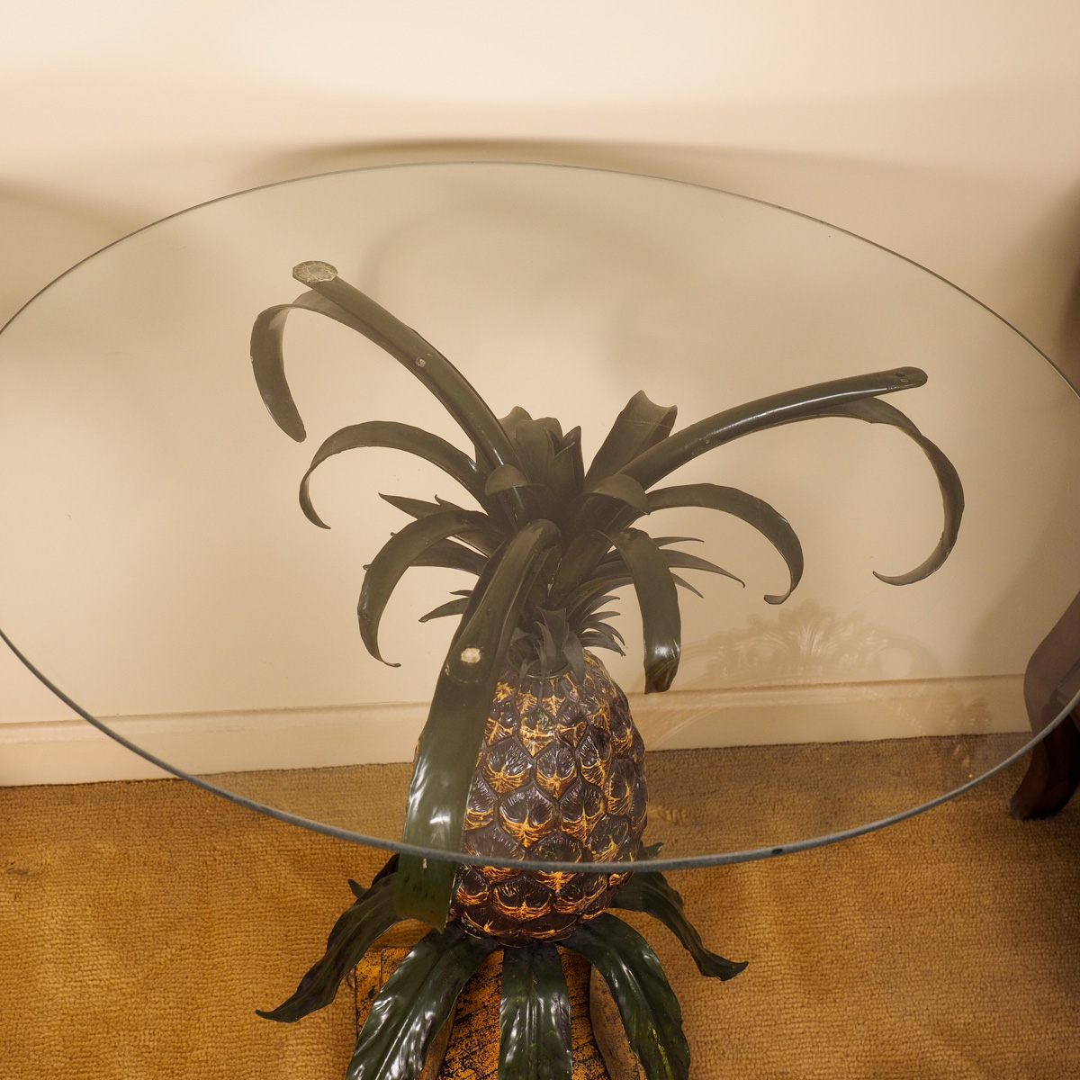Contemporary Glass Top Pineapple Pedestal Side Table