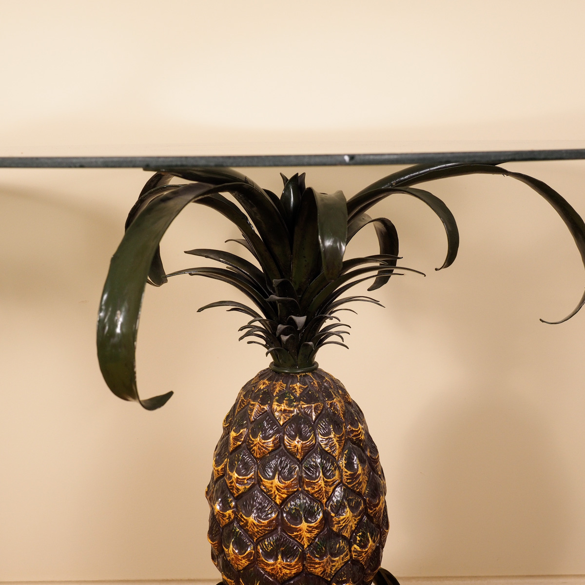 Contemporary Glass Top Pineapple Pedestal Side Table