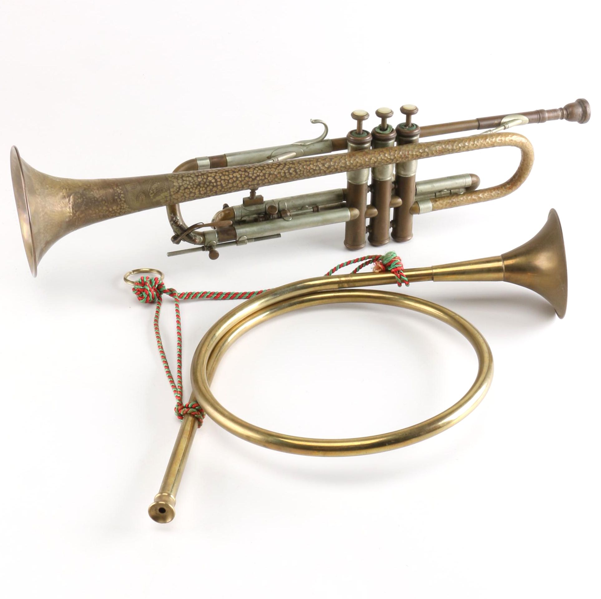 1930s Olds Trumpet and Decorative Hunting Bugle