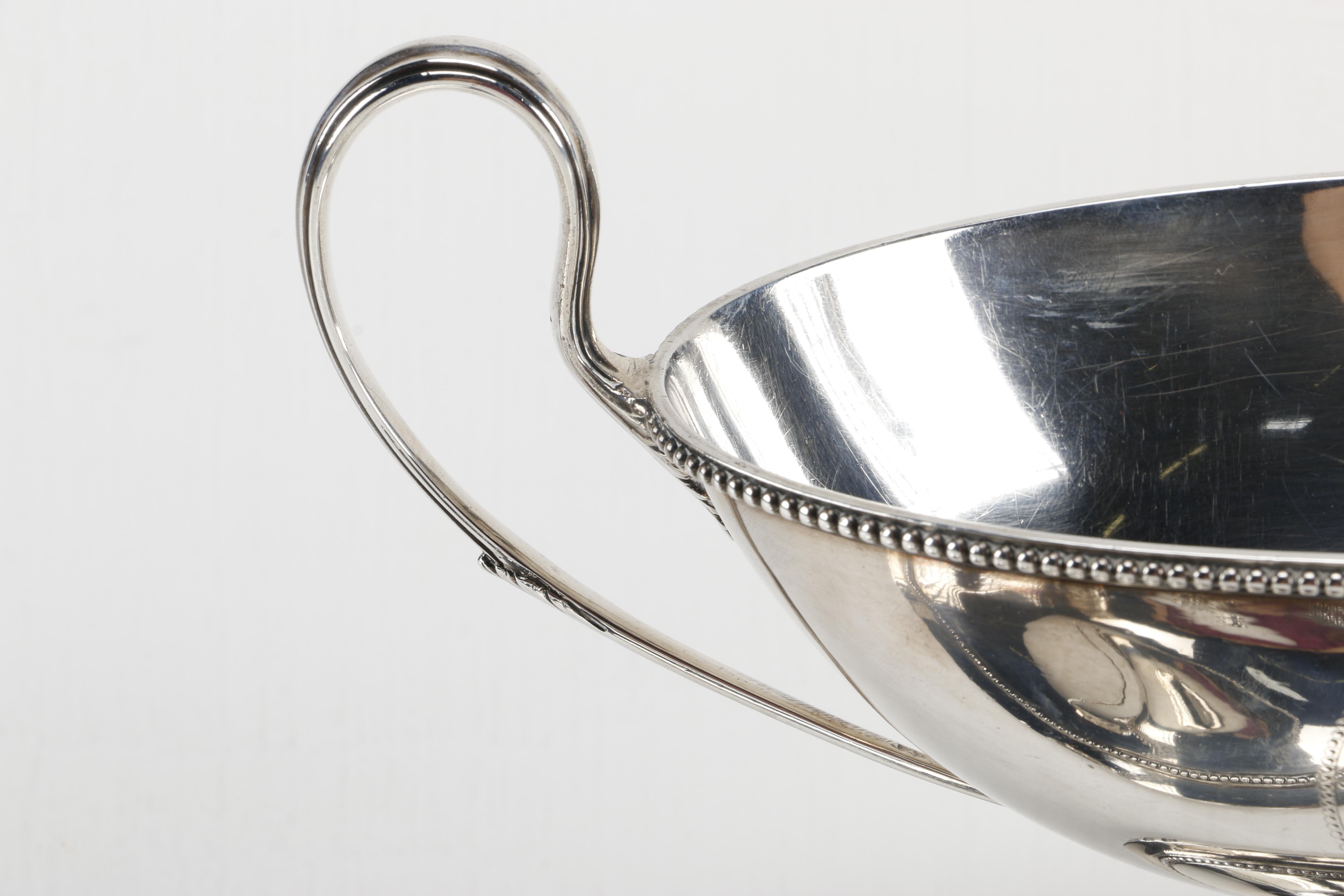 Antique English Sterling Silver Sauce Tureens With Child Family Crest