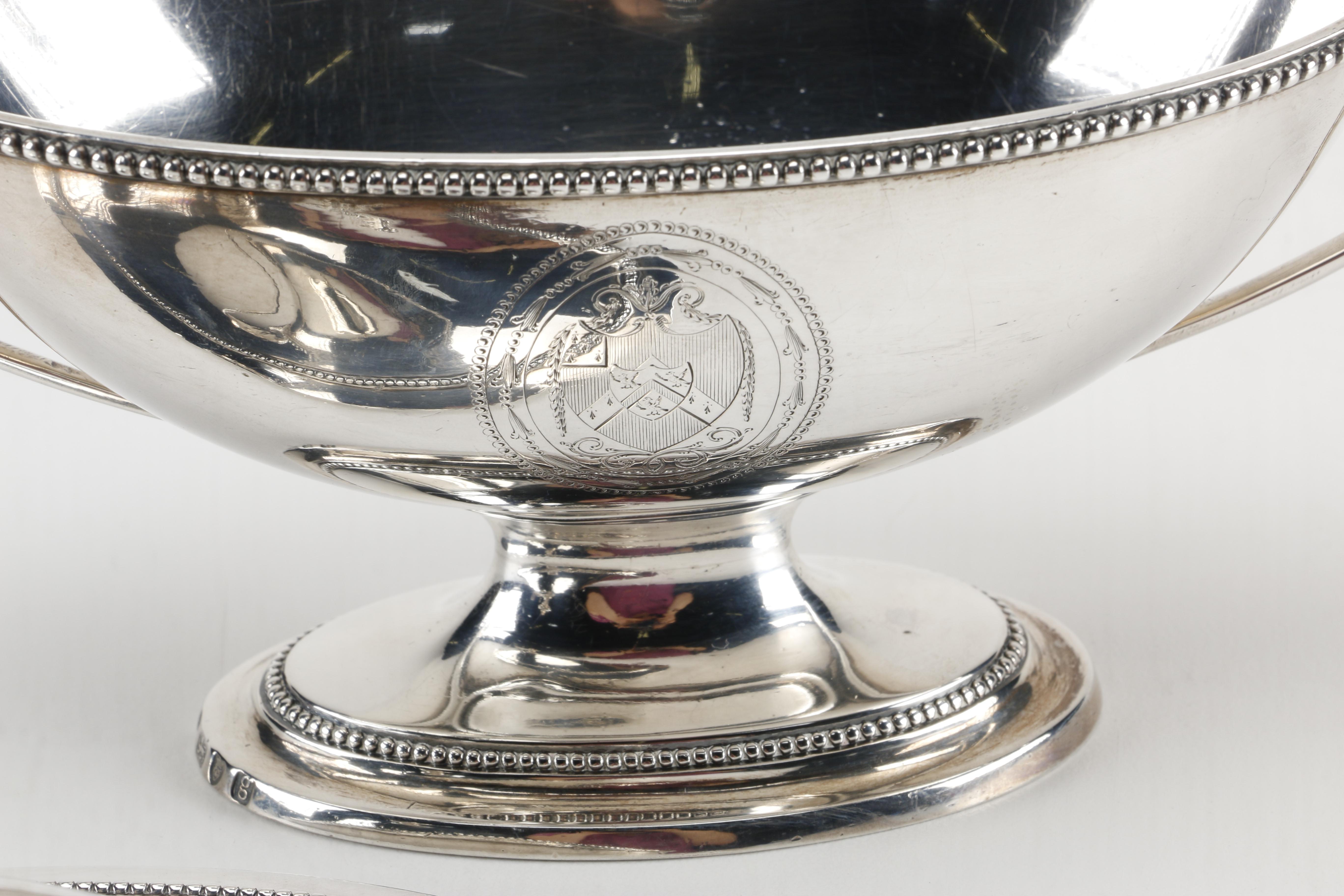 Antique English Sterling Silver Sauce Tureens With Child Family Crest