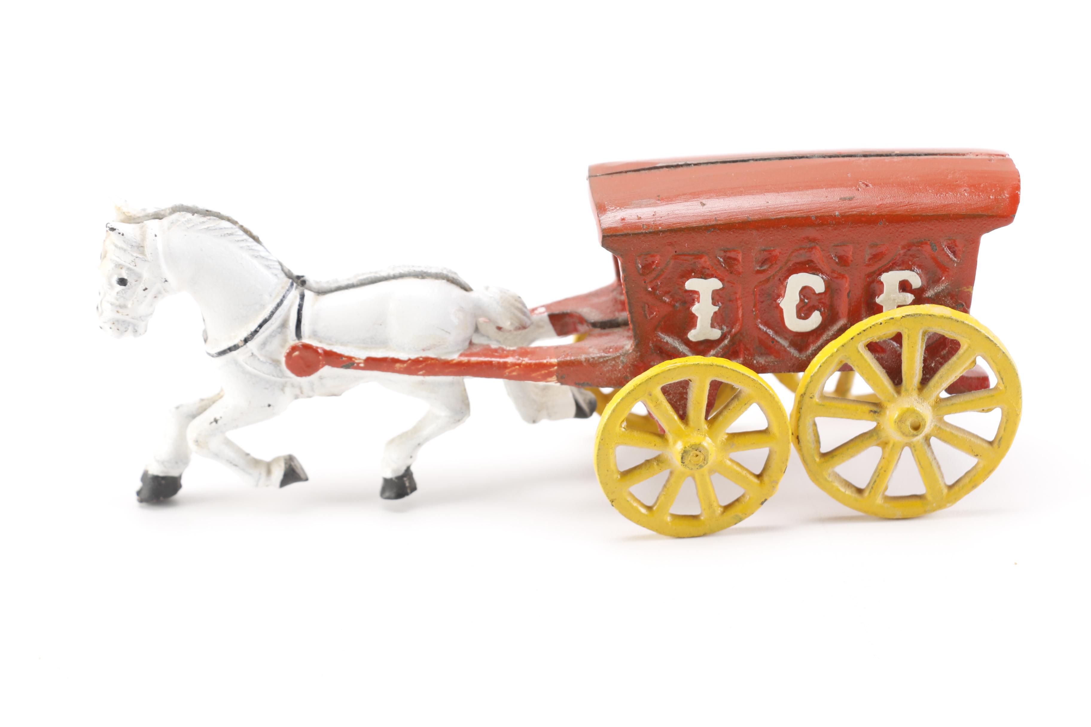 Vintage Toys Including Cast Metal Horse-Drawn Vehicles