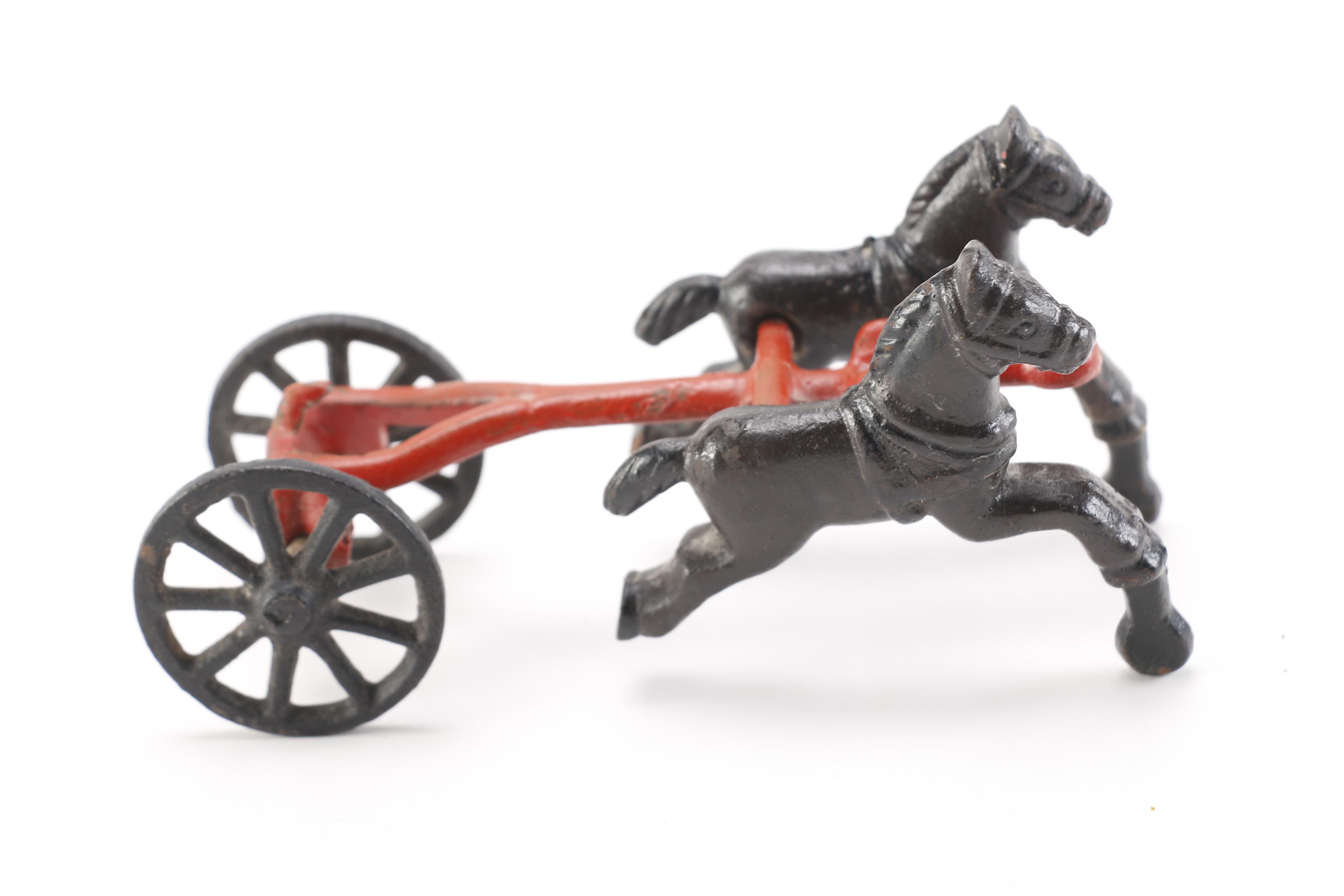 Vintage Toys Including Cast Metal Horse-Drawn Vehicles