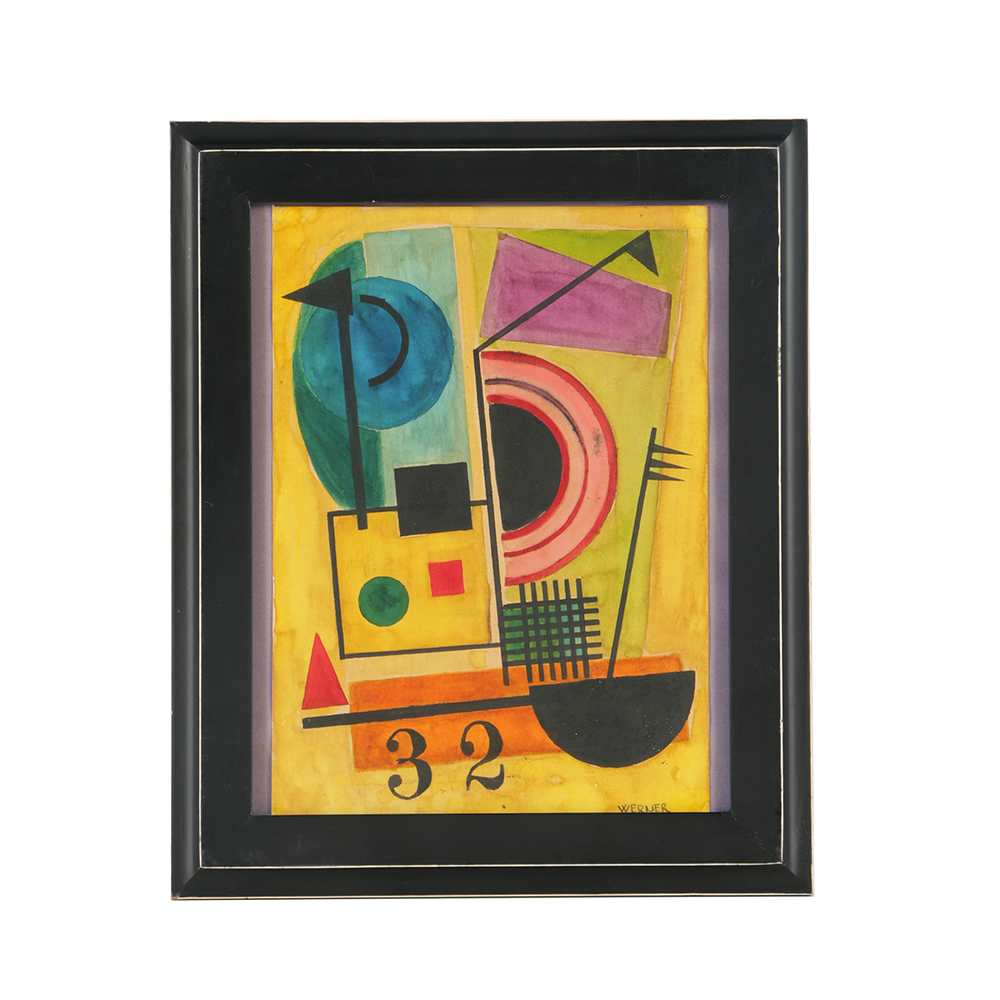 Werner Watercolor and Ink on Paper of Bauhaus Style Composition