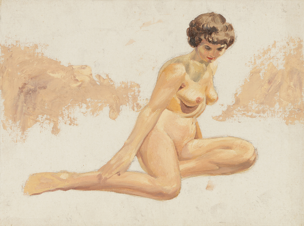 Oil Painting on Canvas Board of Nude Woman