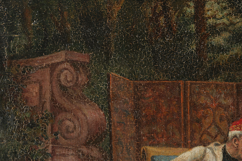 Oil Painting on Canvas Board of Late 19th Century Scene