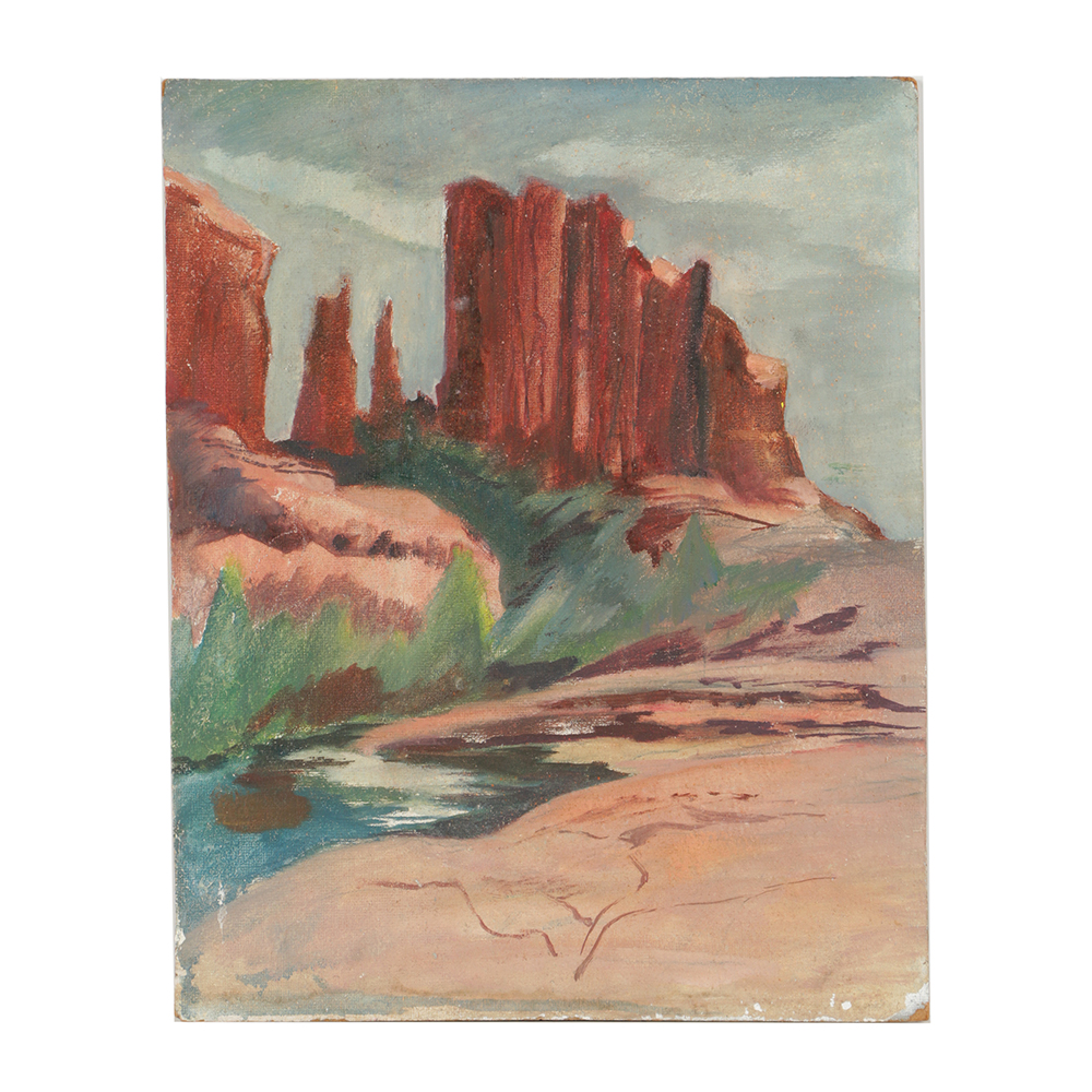 20th-Century Oil Painting on Board Southwestern Landscape