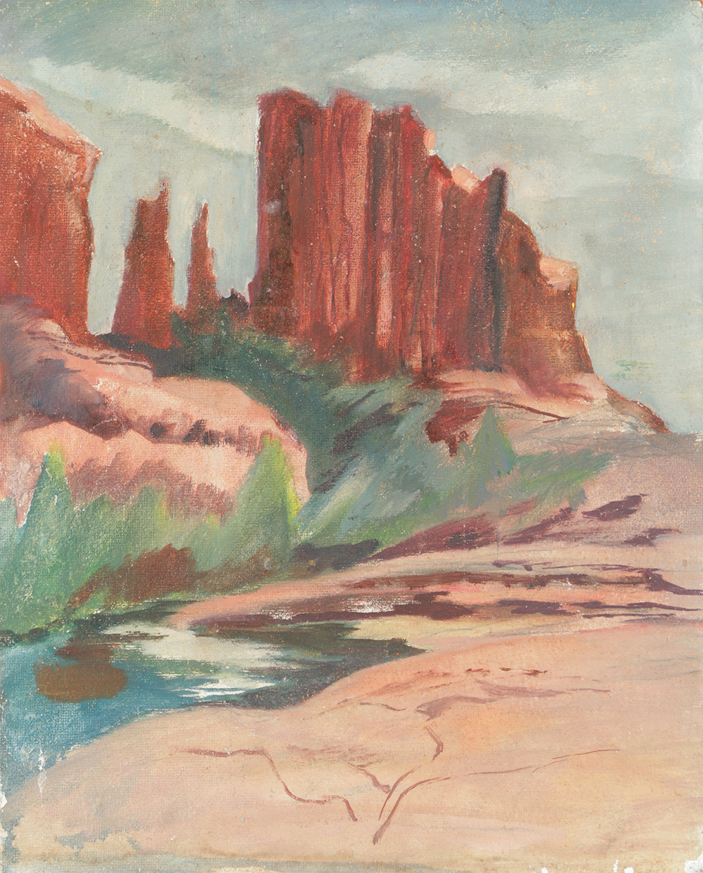 20th-Century Oil Painting on Board Southwestern Landscape