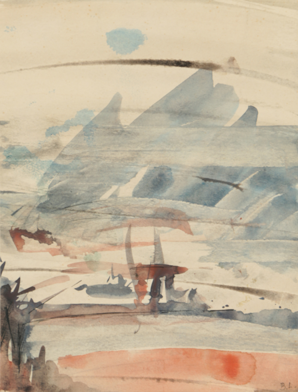 B. Lavau Watercolor Painting on Paper of Abstract Seascape