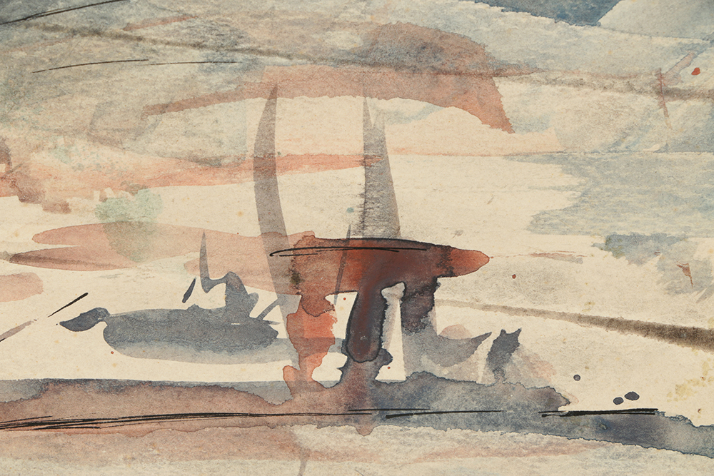 B. Lavau Watercolor Painting on Paper of Abstract Seascape