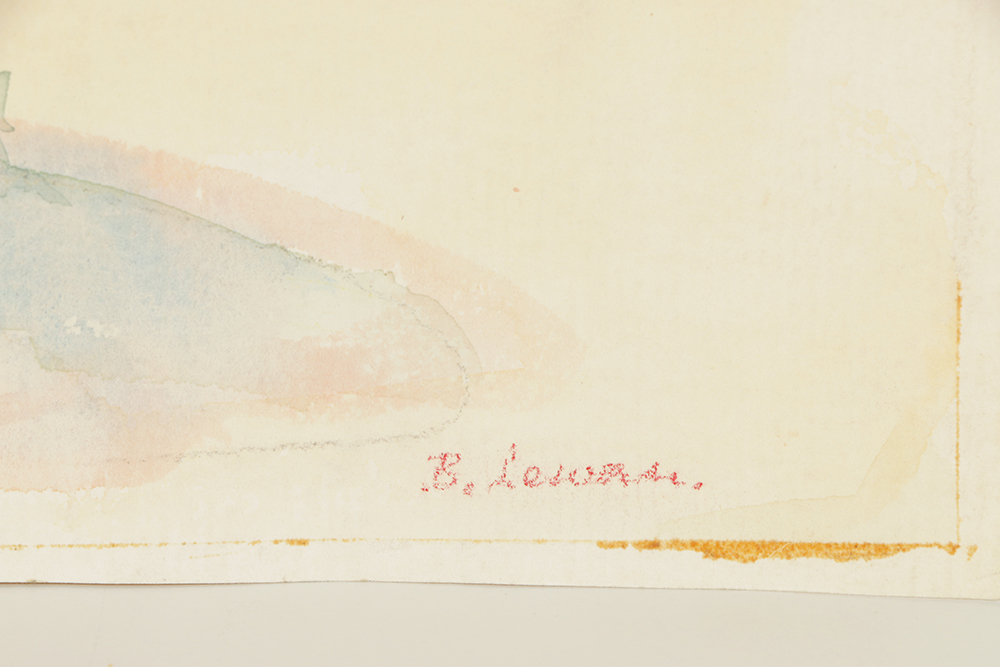 B. Lavau Watercolor Painting on Paper Hilly Landscape