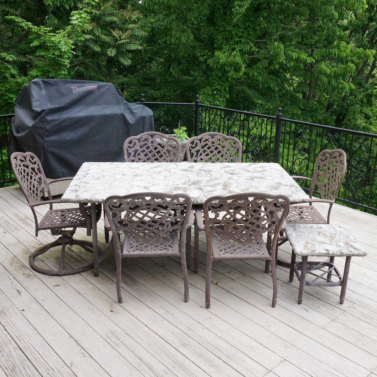 Faux Stone Patio Dining Set and Side Table