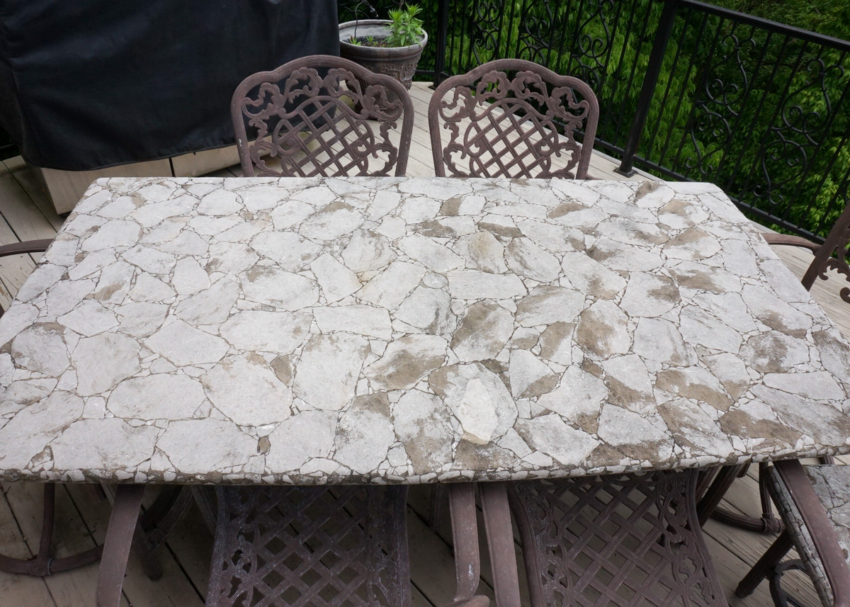 Faux Stone Patio Dining Set and Side Table