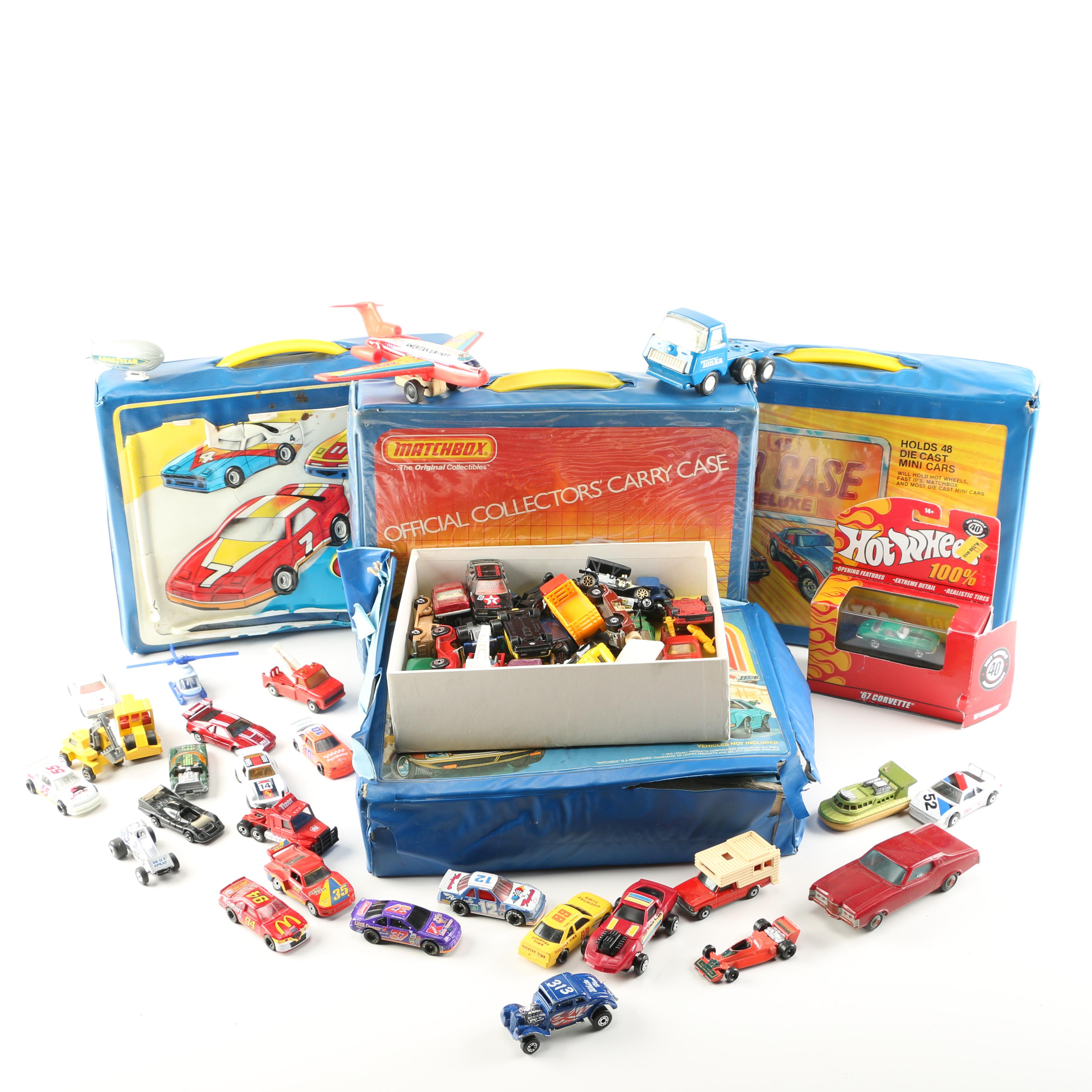 Vintage Toy Car Assortment Featuring Matchbox and Hot Wheels