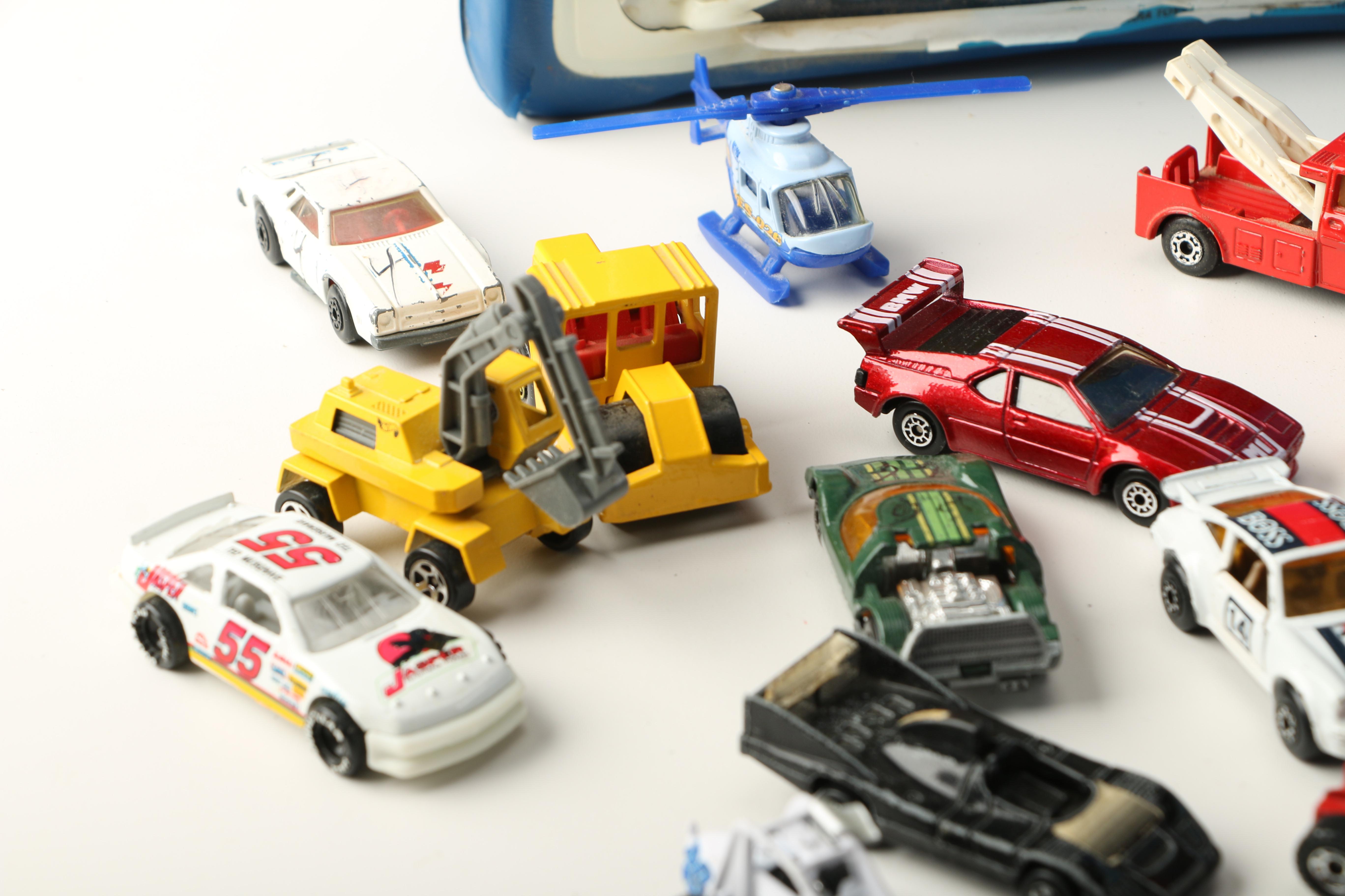 Vintage Toy Car Assortment Featuring Matchbox and Hot Wheels