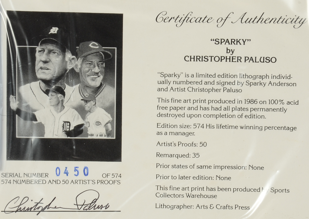 Sparky Anderson Signed Chris Paluso Framed Baseball Print
