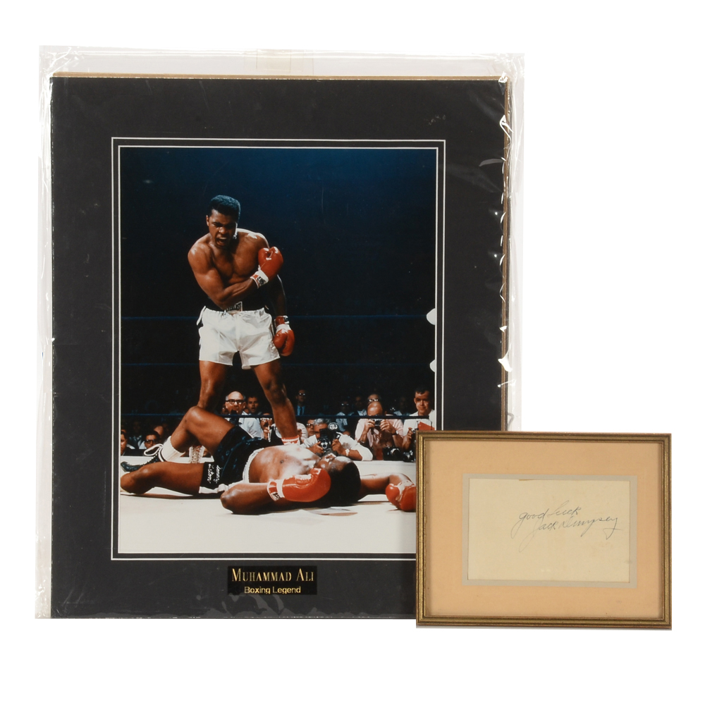 Muhammad Ali Photographs and Framed Jack Dempsey Signature